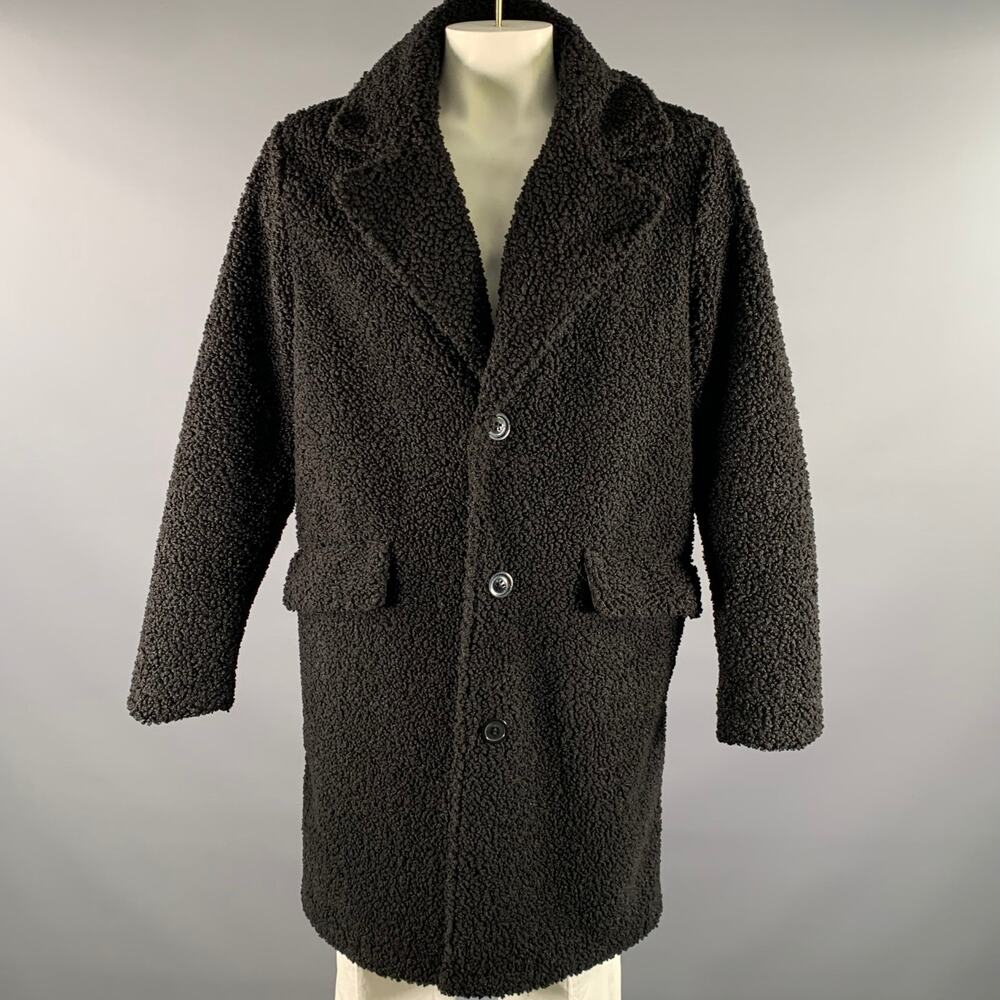 KARL LAGERFELD Chest Size L Black Faux Fur Boucle Polyester Overcoat